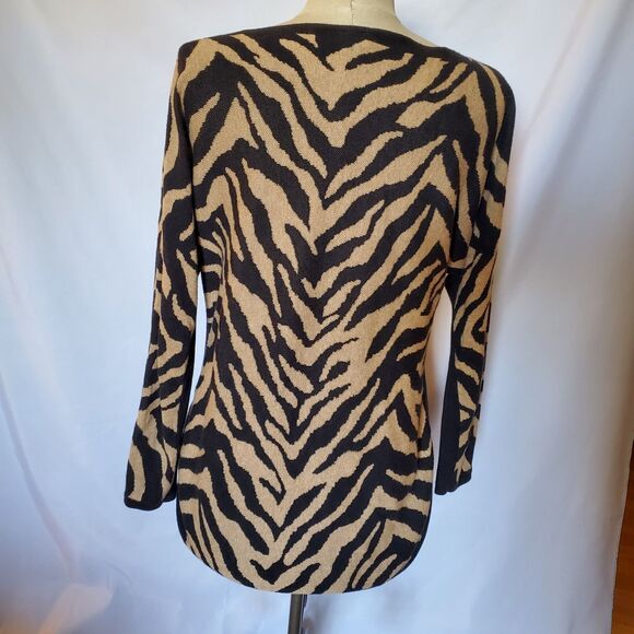Cabi Dani Pullover Sweater Black Lt Brown Tiger Striped Oversized XXS?-S/M - Picture 6 of 8